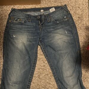 True Religion Women's Distressed Blue Boyfriend Jeans